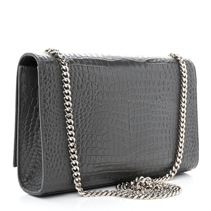 Saint Laurent Calfskin Crocodile Embossed Medium Classic Monogram Kate Tassel Satchel Storm 3 of 11