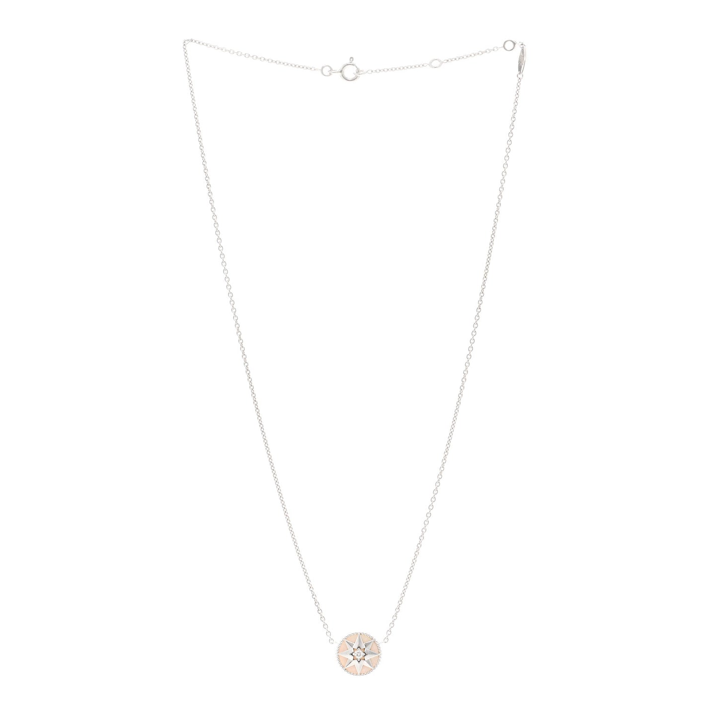 18K White Gold Diamond Mother of Pearl Rose Des Vents Necklace