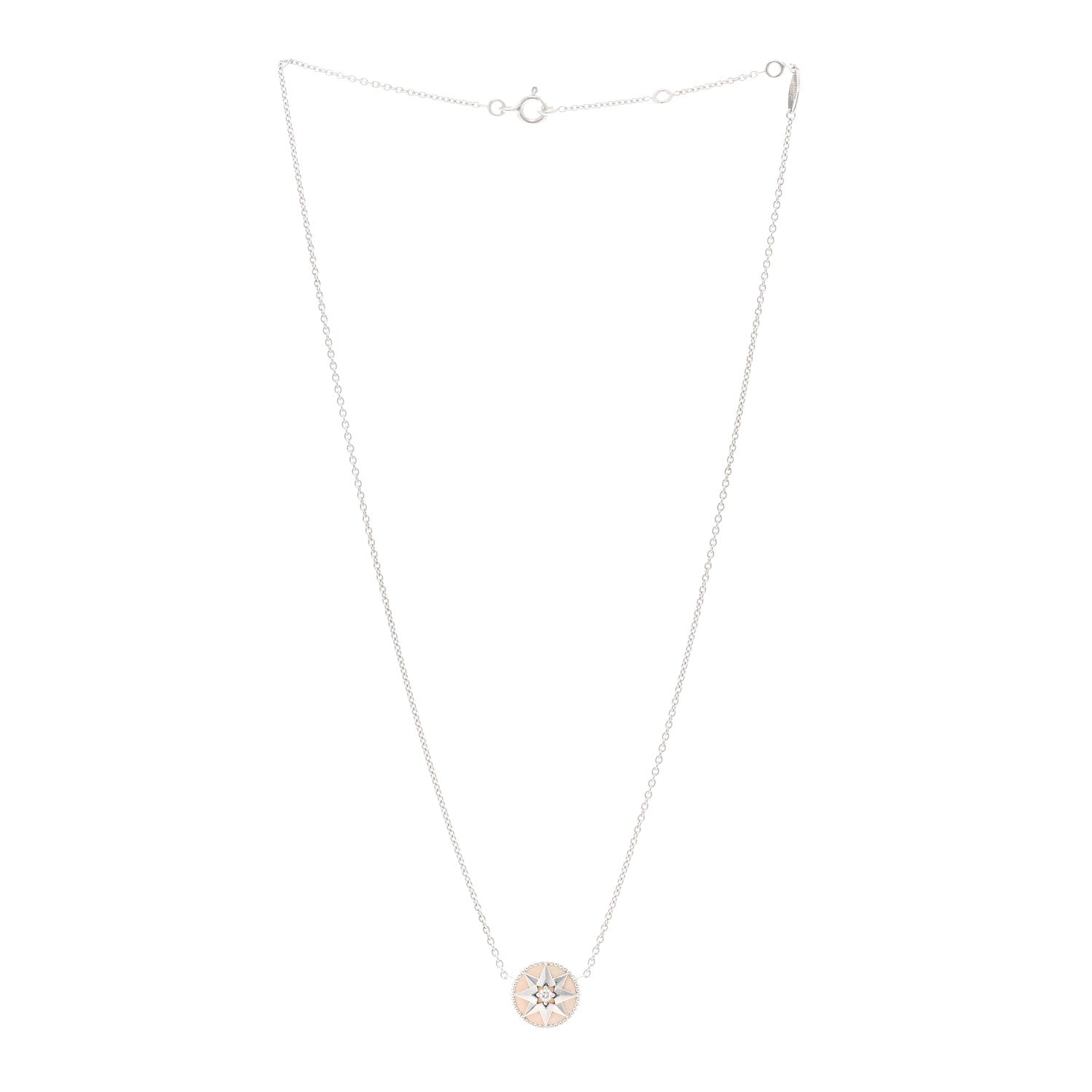Christian Dior 18K White Gold Diamond Mother of Pearl Rose Des Vents Necklace 3 of 4