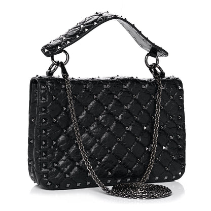 Valentino Garavani Craquele Nappa Medium Rockstud Spike Shoulder Bag Black 3 of 10