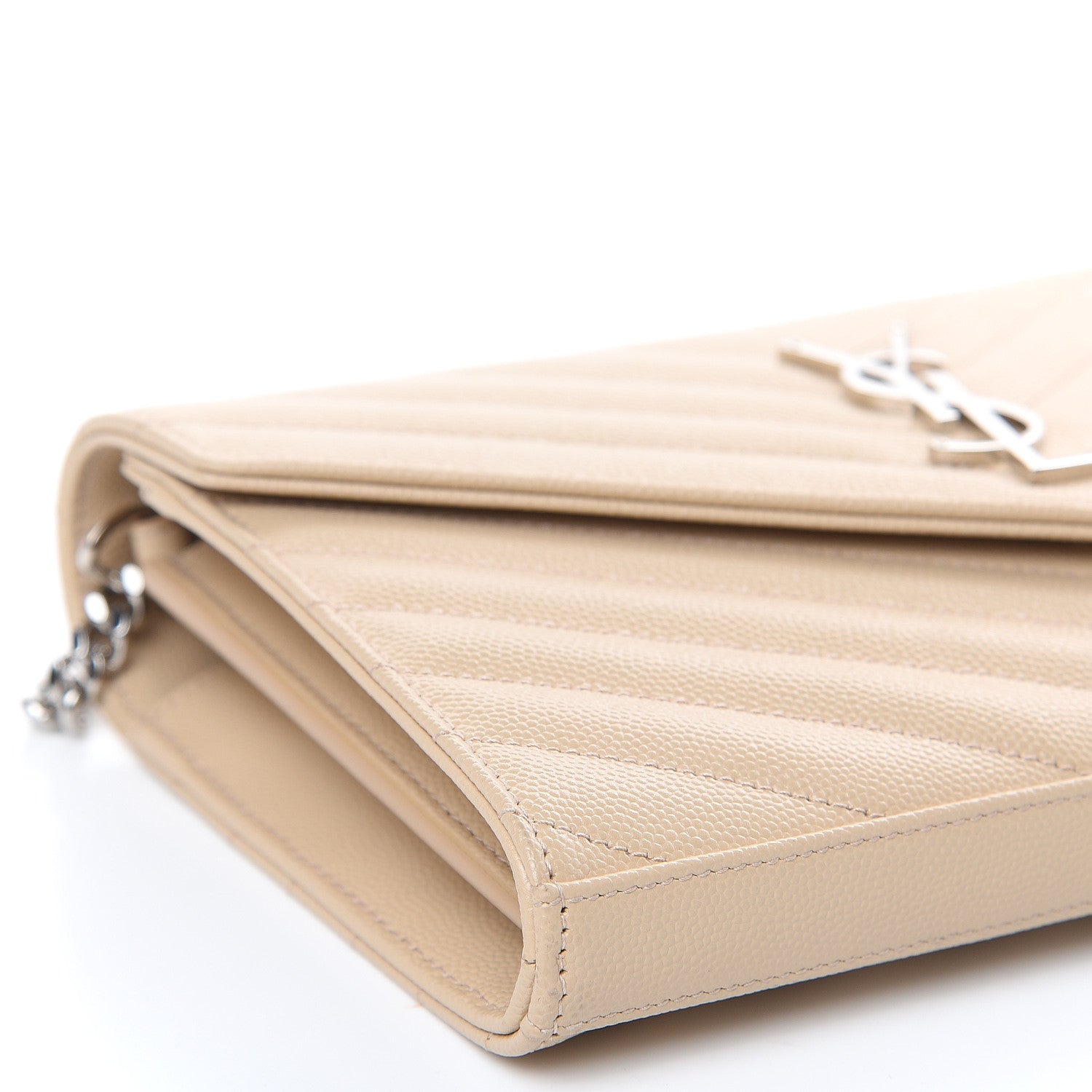 Saint Laurent Grain De Poudre Matelasse Chevron Monogram Chain Wallet Nude Powder 7 of 9