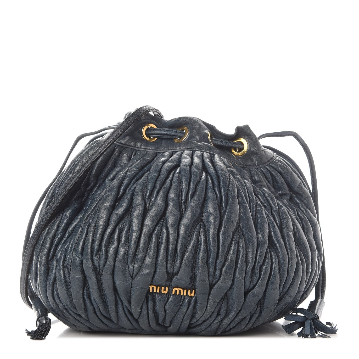 Miu Miu Nappa Matelasse Small Bucket Bag Denim 1 of 12
