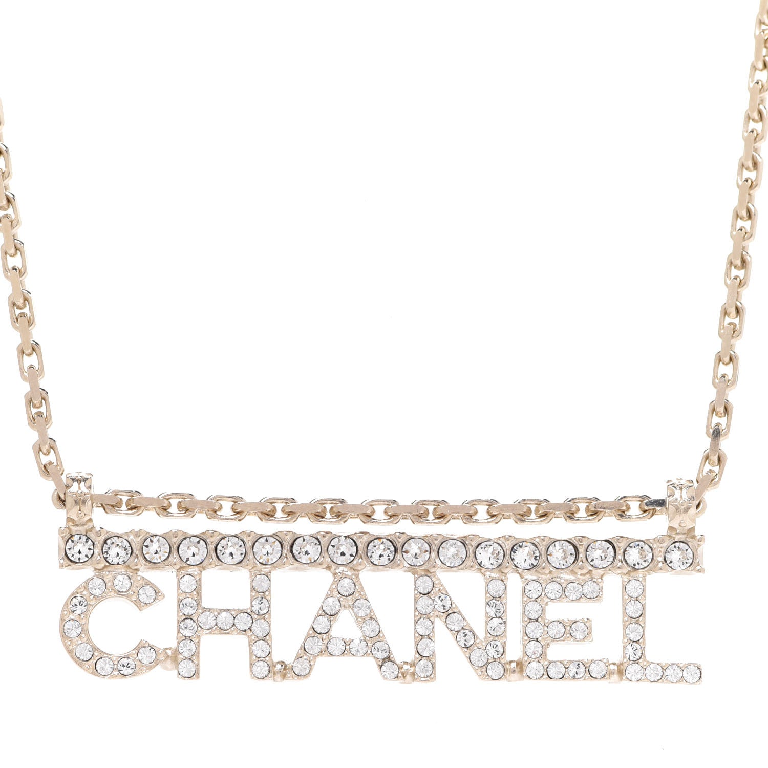 Chanel Metal Crystal Logo Necklace Gold 4 of 6