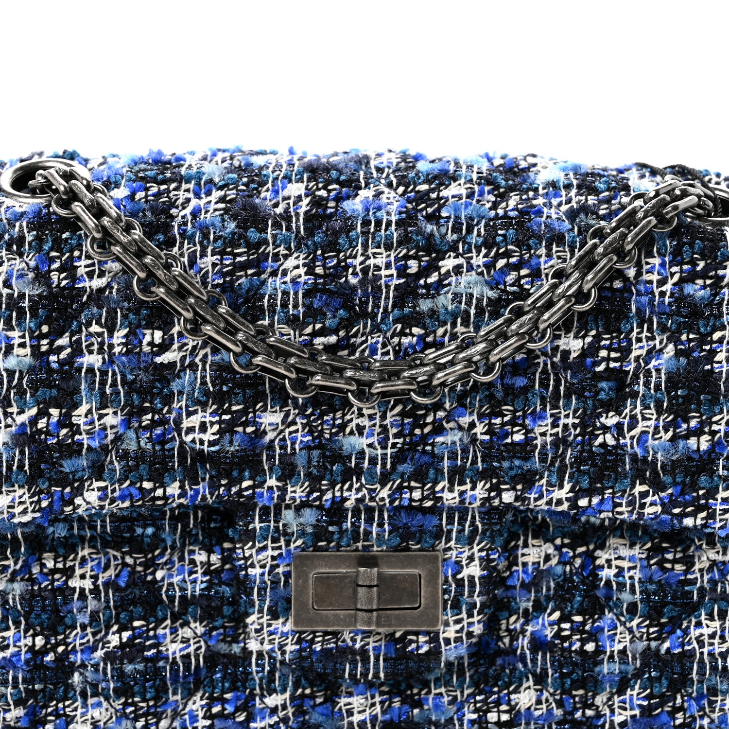 Chanel Tweed Quilted 2.55 Reissue Mini Flap Navy Blue Ecru Black 8 of 11