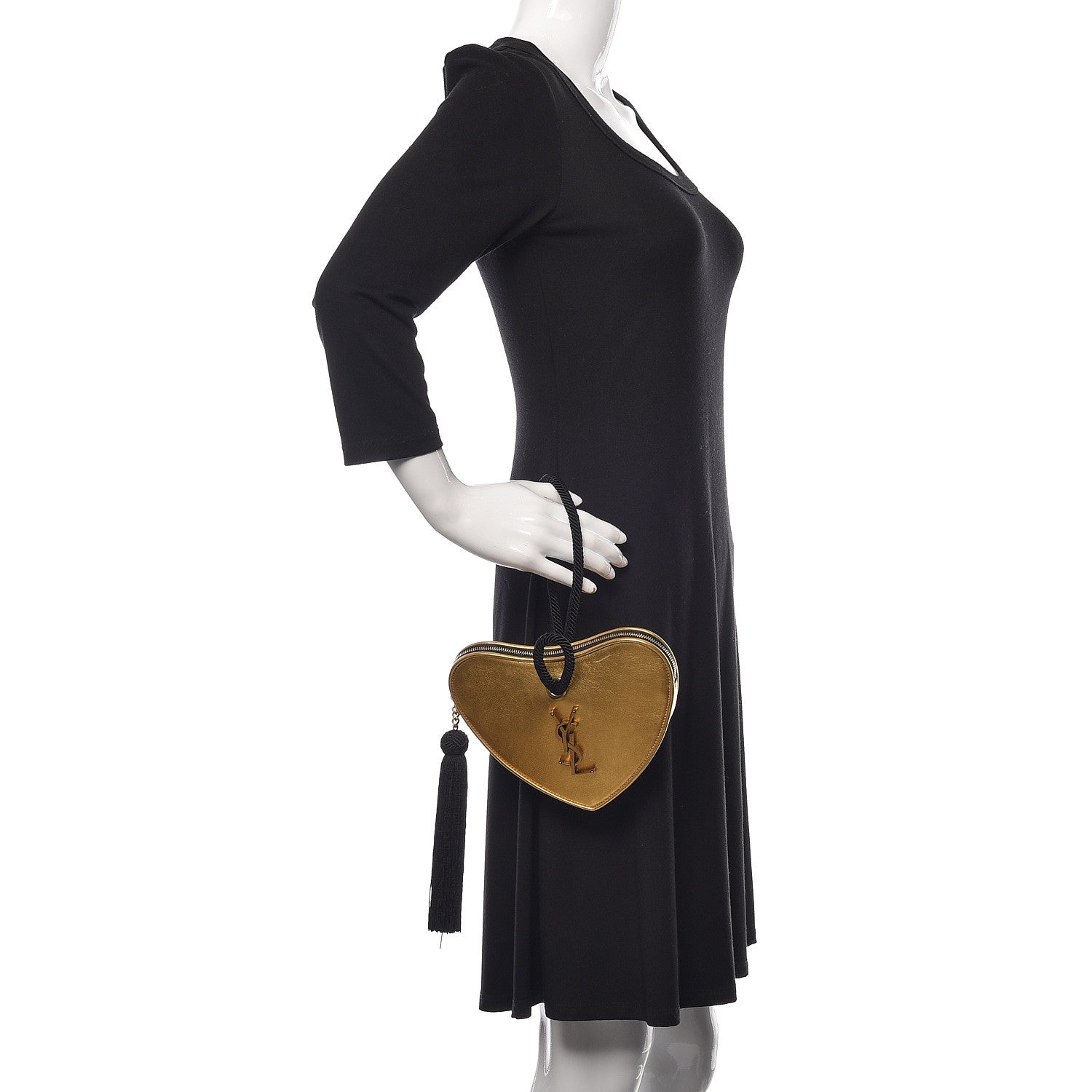 Saint Laurent Metallic Calfskin Heart Clutch Gold 2 of 9