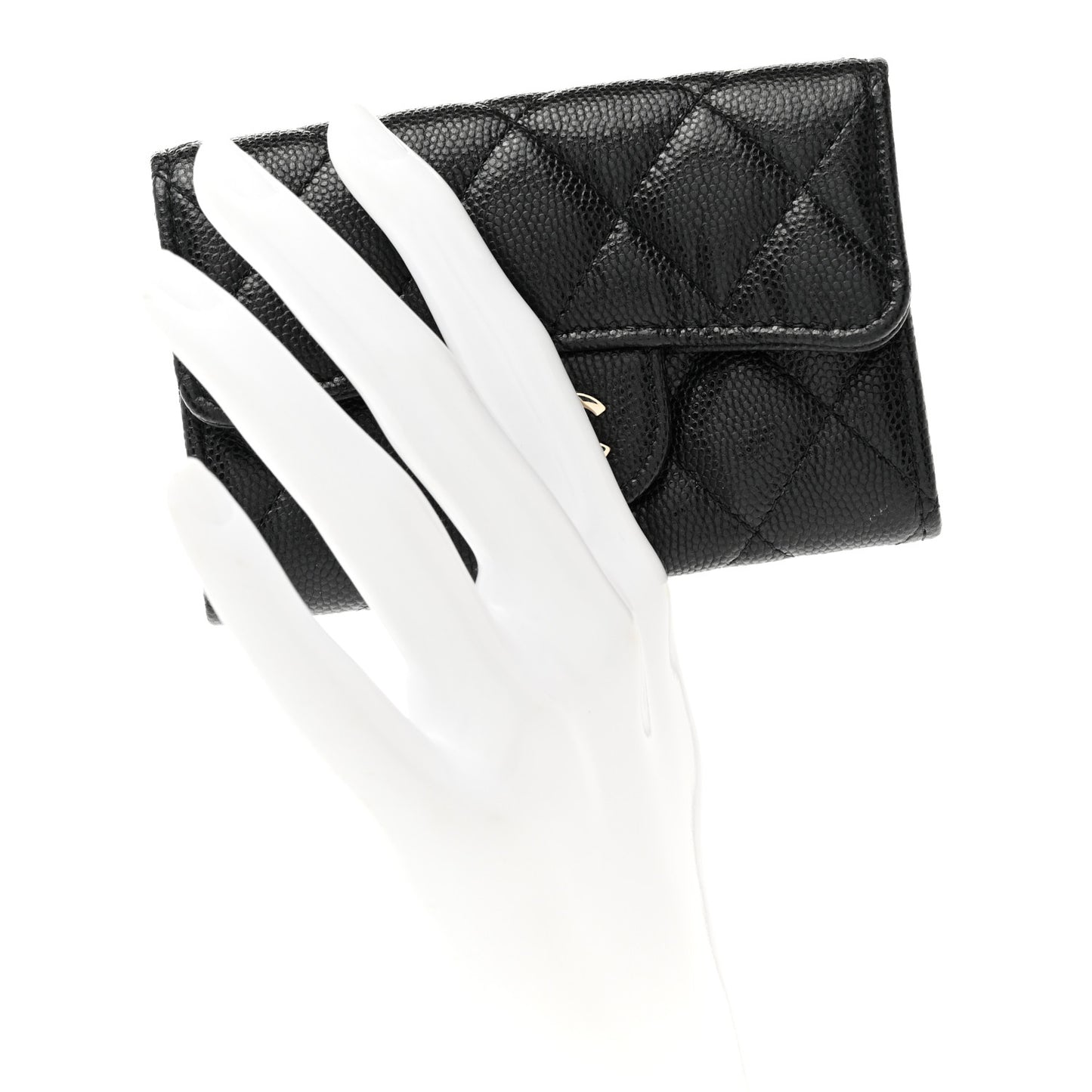 Caviar Quilted Flap Card Holder Wallet Black