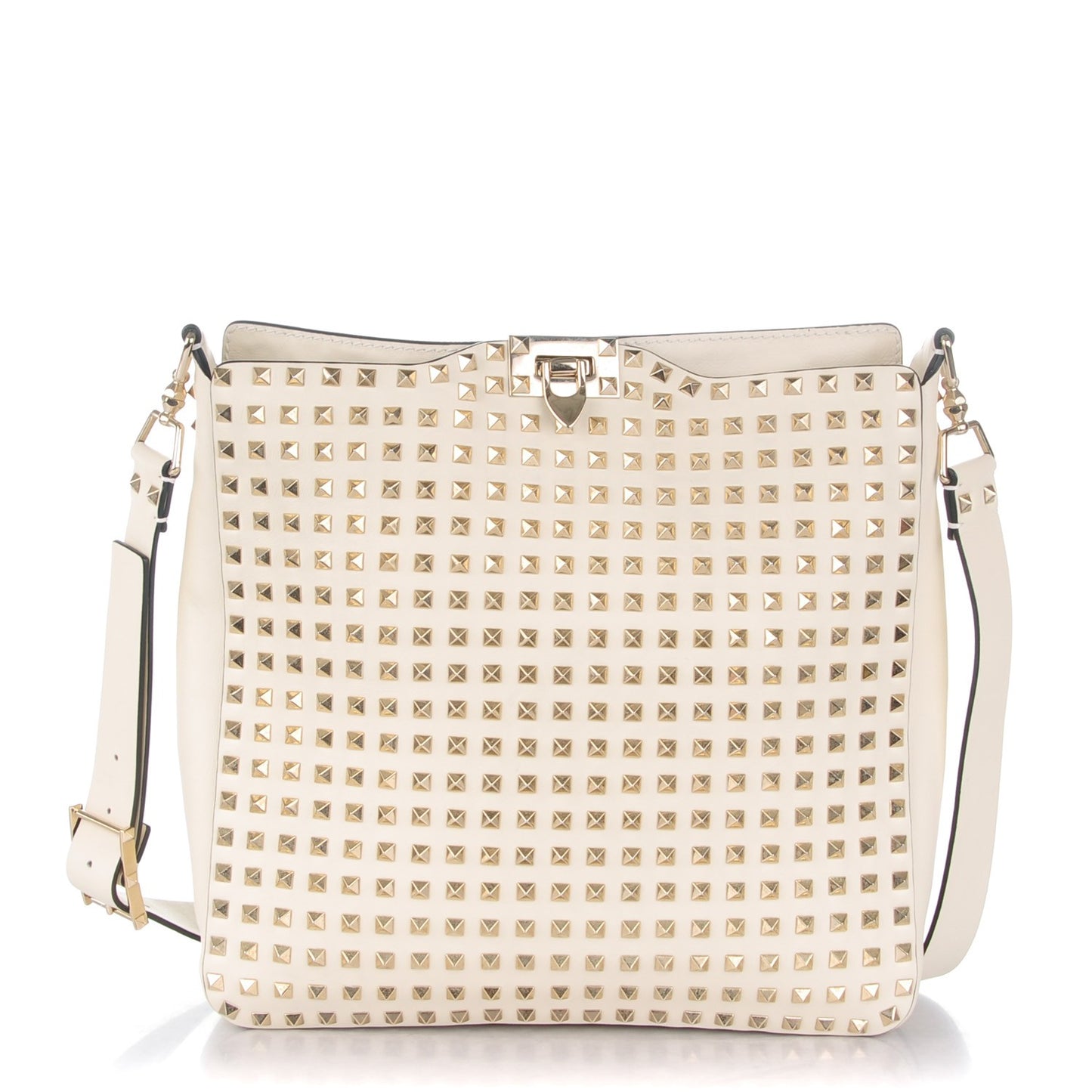 Vitello Large Rockstud All Over Flip-Lock Messenger Bag Light Ivory
