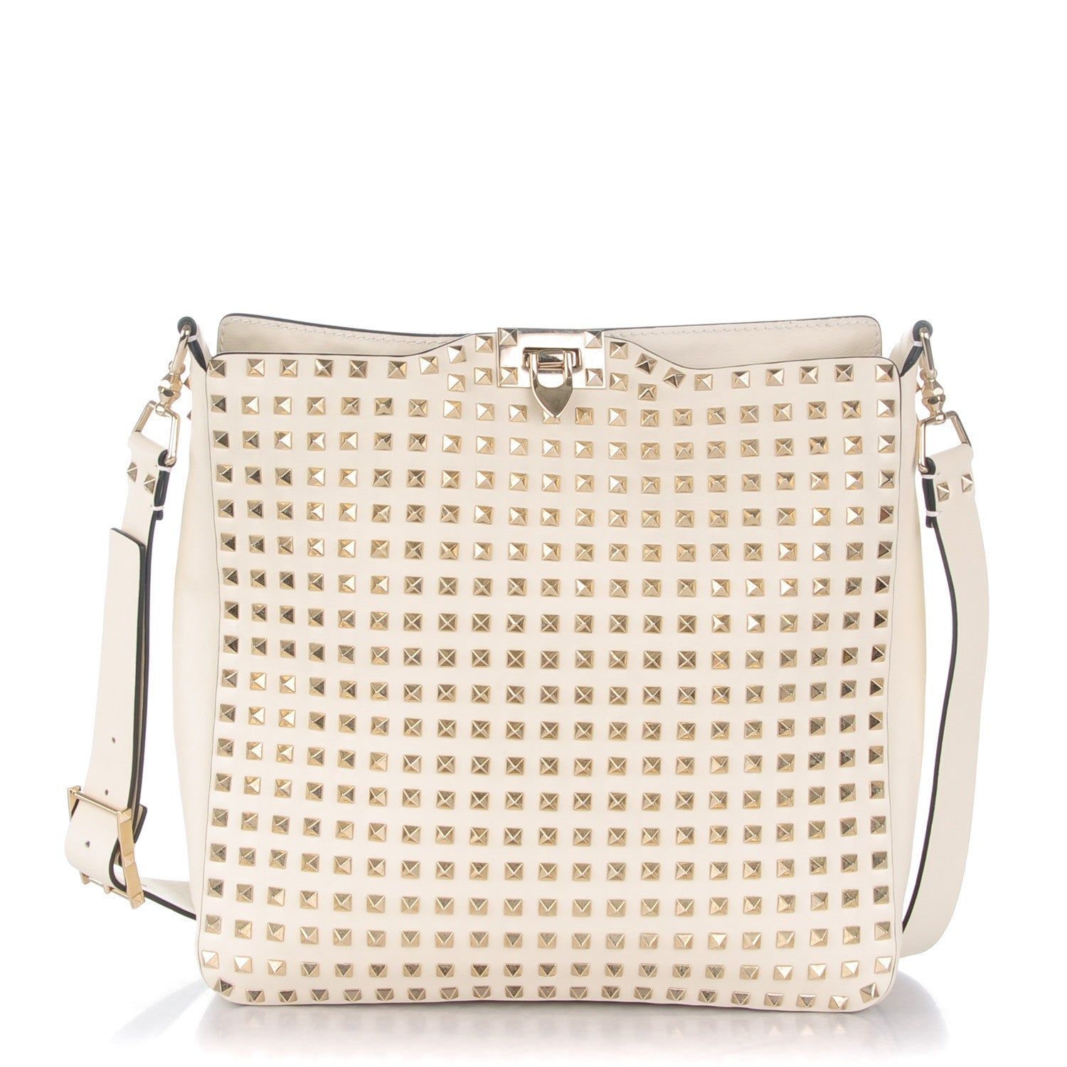 Valentino Garavani Vitello Large Rockstud All Over Flip-Lock Messenger Bag Light Ivory 1 of 8