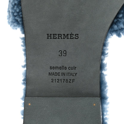 Hermes Woolskin Oran Sandals 39 Bleu 6 of 8