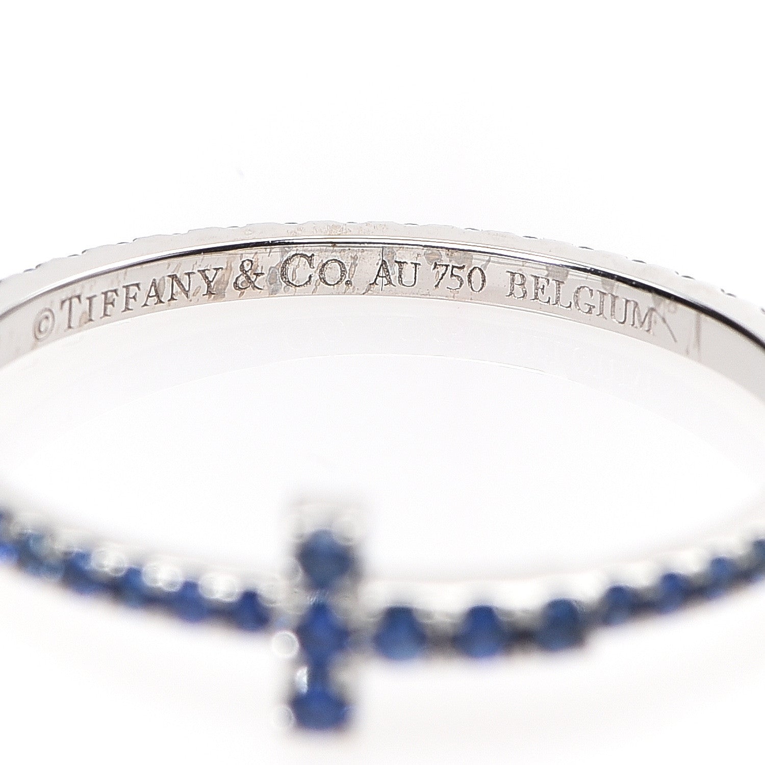 Tiffany 18K White Gold Blue Sapphire T Wire Pave Ring 52 6 4 of 5