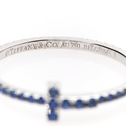 Tiffany 18K White Gold Blue Sapphire T Wire Pave Ring 52 6 4 of 5