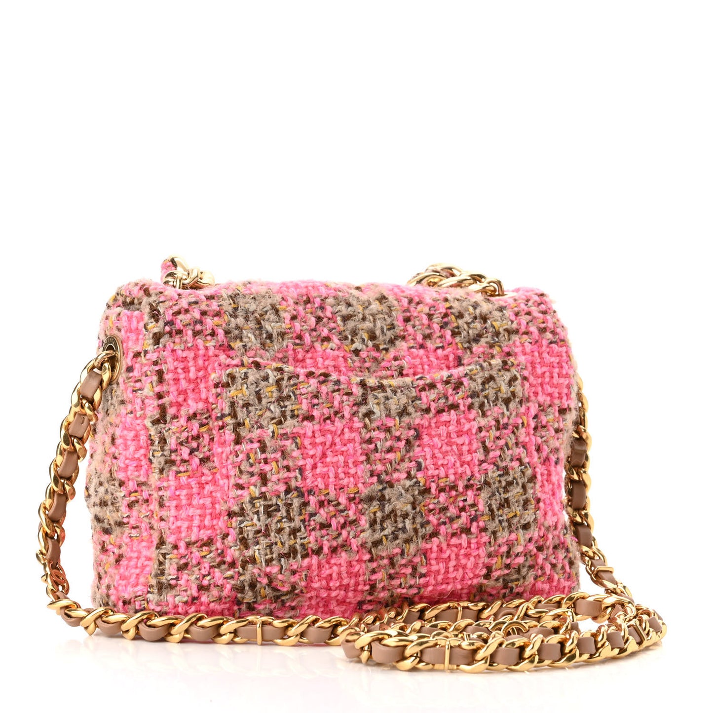 Wool Tweed Quilted Small Elegant Chain Flap Pink Brown