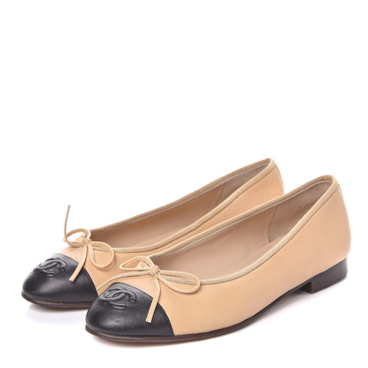 Chanel Lambskin Cap Toe Ballerina Flats 35.5 Beige Black 3 of 14