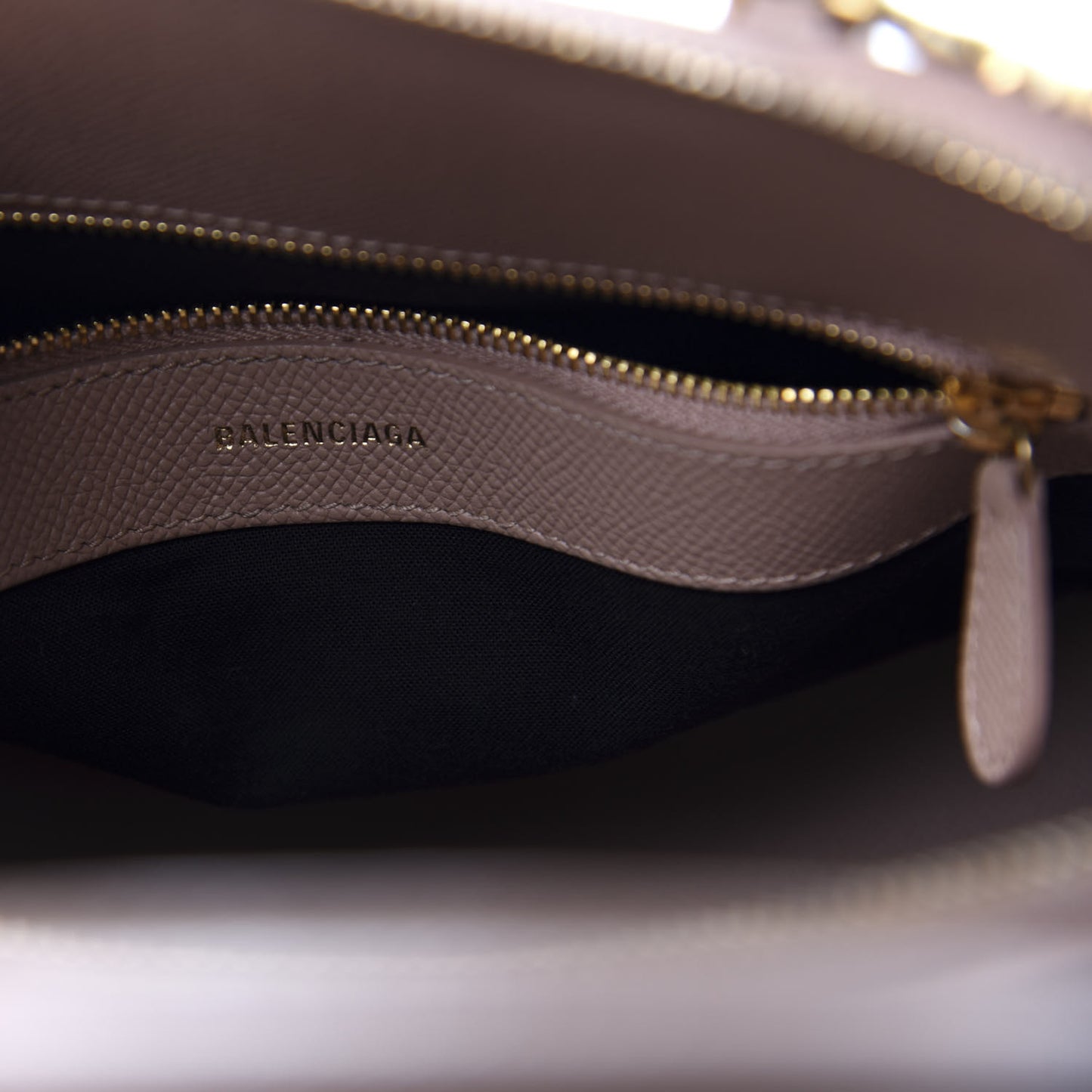 Signature Grained Calfskin Logo S Ville Top Handle Bag Nude Beige White