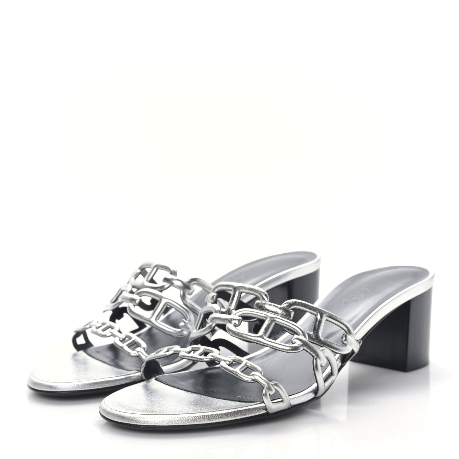 Hermes Metallic Calfskin Tandem Sandals 38 Gris Argente 3 of 7