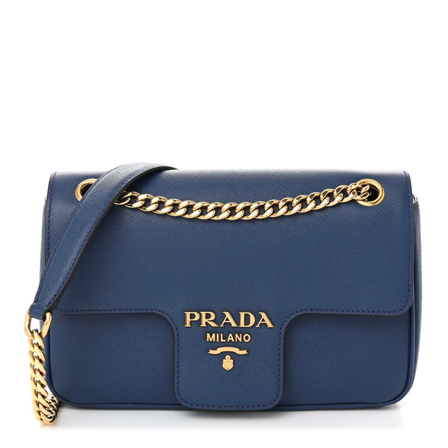 Saffiano Flap Shoulder Bag Bluette