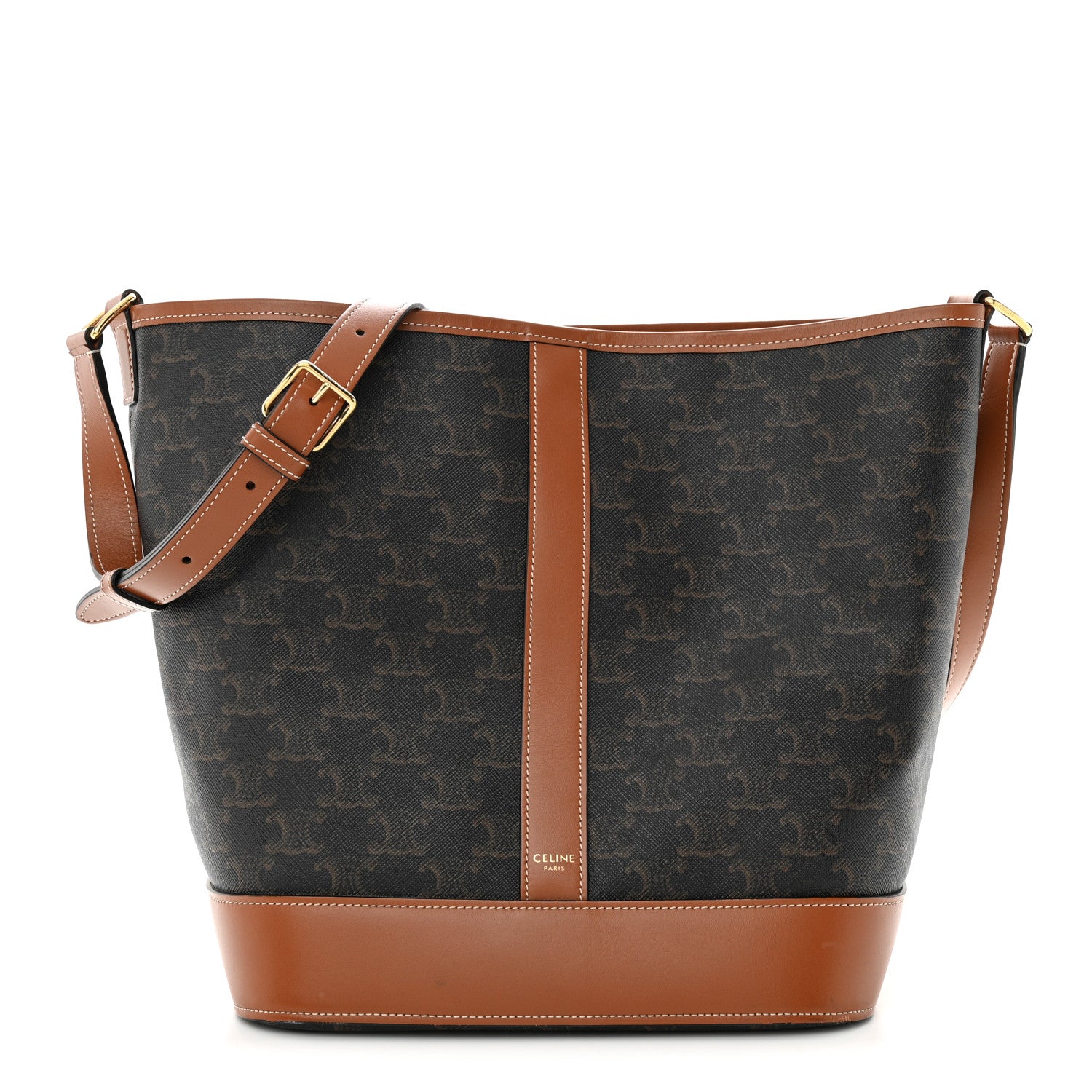 Celine Triomphe Canvas Calfskin Medium Bucket Bag Tan 1 of 12
