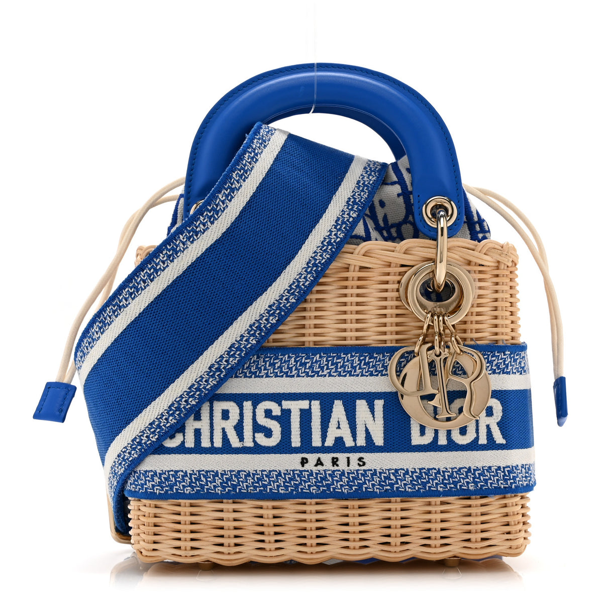 Wicker Oblique Mini Lady Dior Bag Florescent Blue