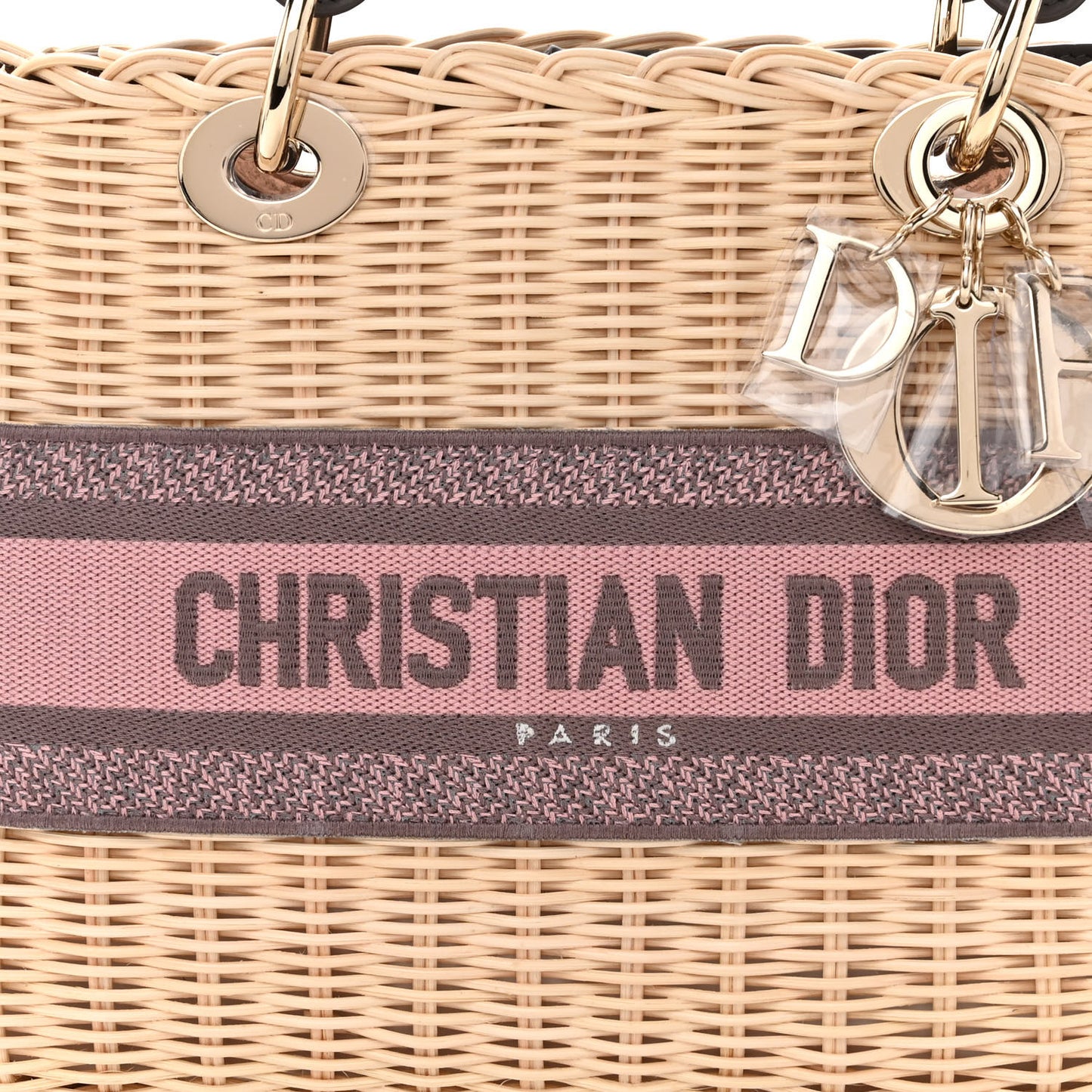 Wicker Oblique Medium Lady Dior Bag Pink Grey