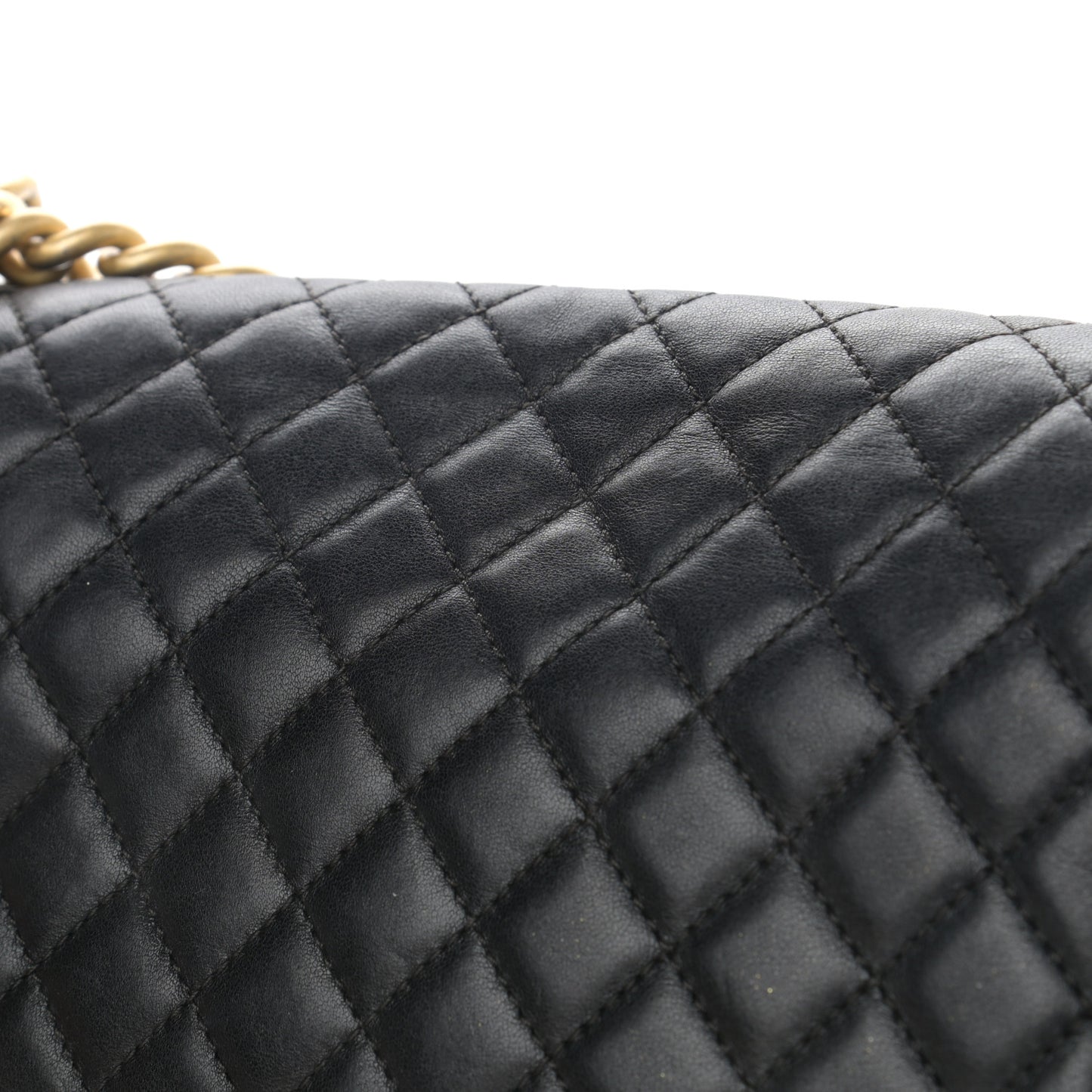 Lambskin Quilted Medium Chain Detail Boy Flap Black