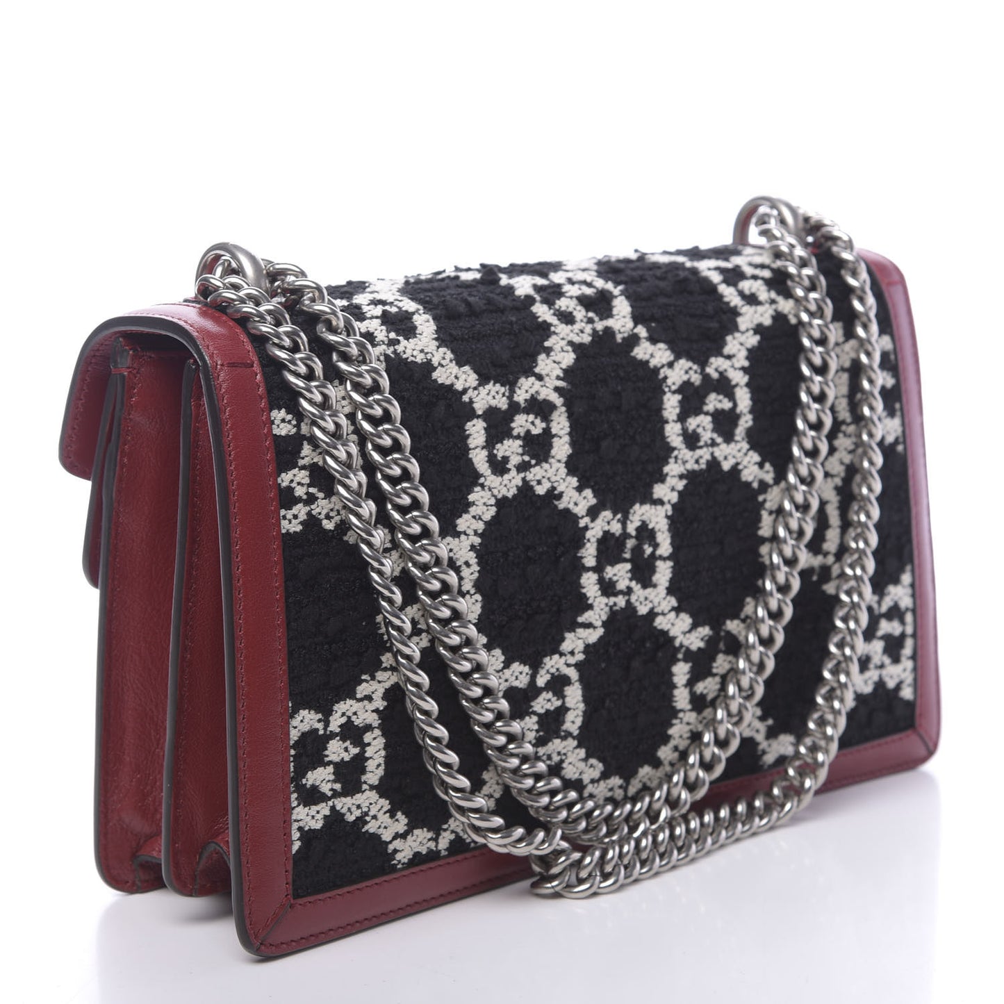 Tweed GG Monogram Small Dionysus Shoulder Bag Black White Romantic Cherry