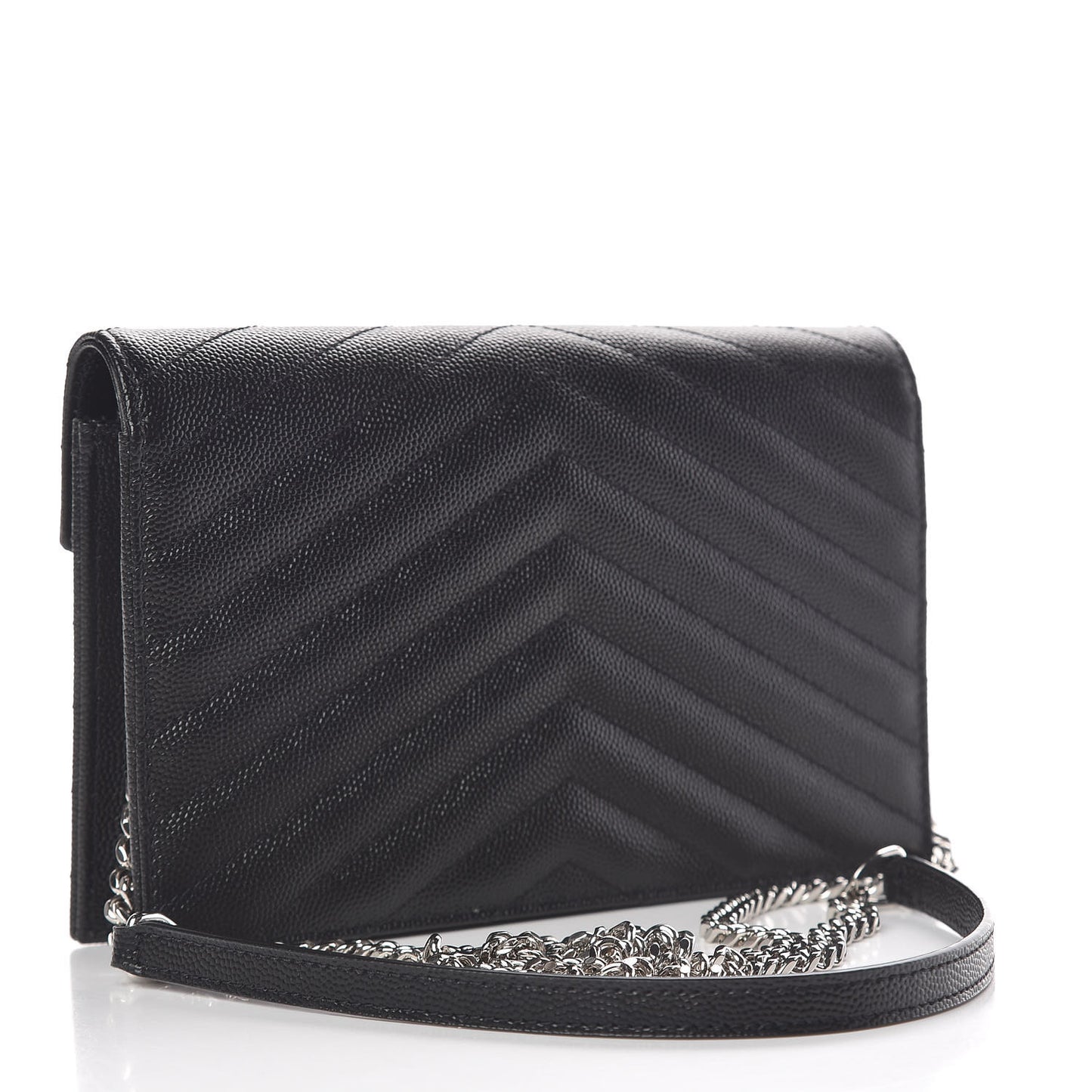 Grain De Poudre Matelasse Chevron Monogram Envelope Chain Wallet Black