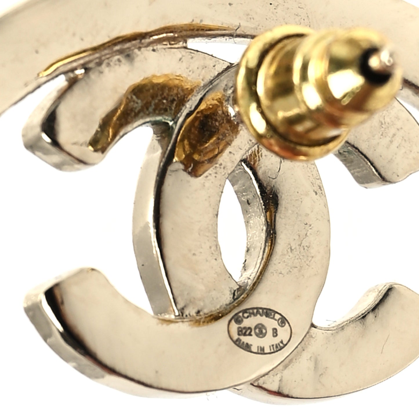 Metal Crystal CC Round Drop Earrings Gold