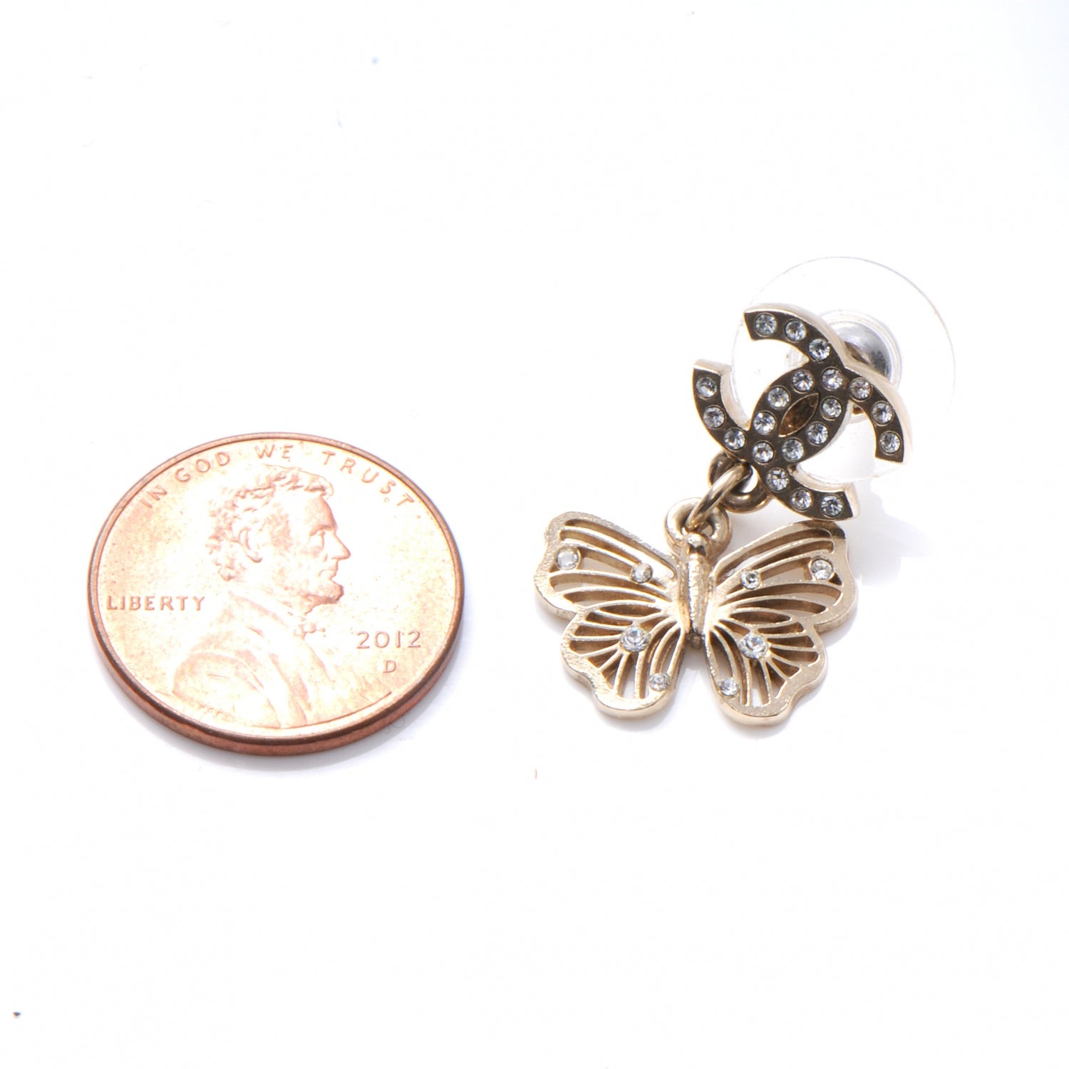 Chanel Crystal CC Butterfly Earrings Gold 3 of 4