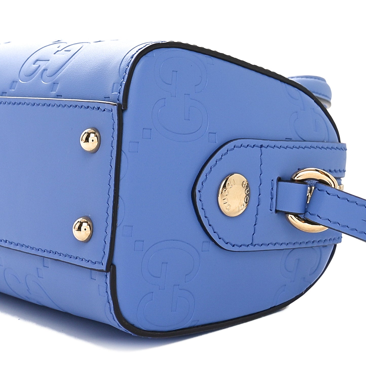 Calfskin Jumbo GG Embossed Super Mini Top Handle Bowler Bag Blue
