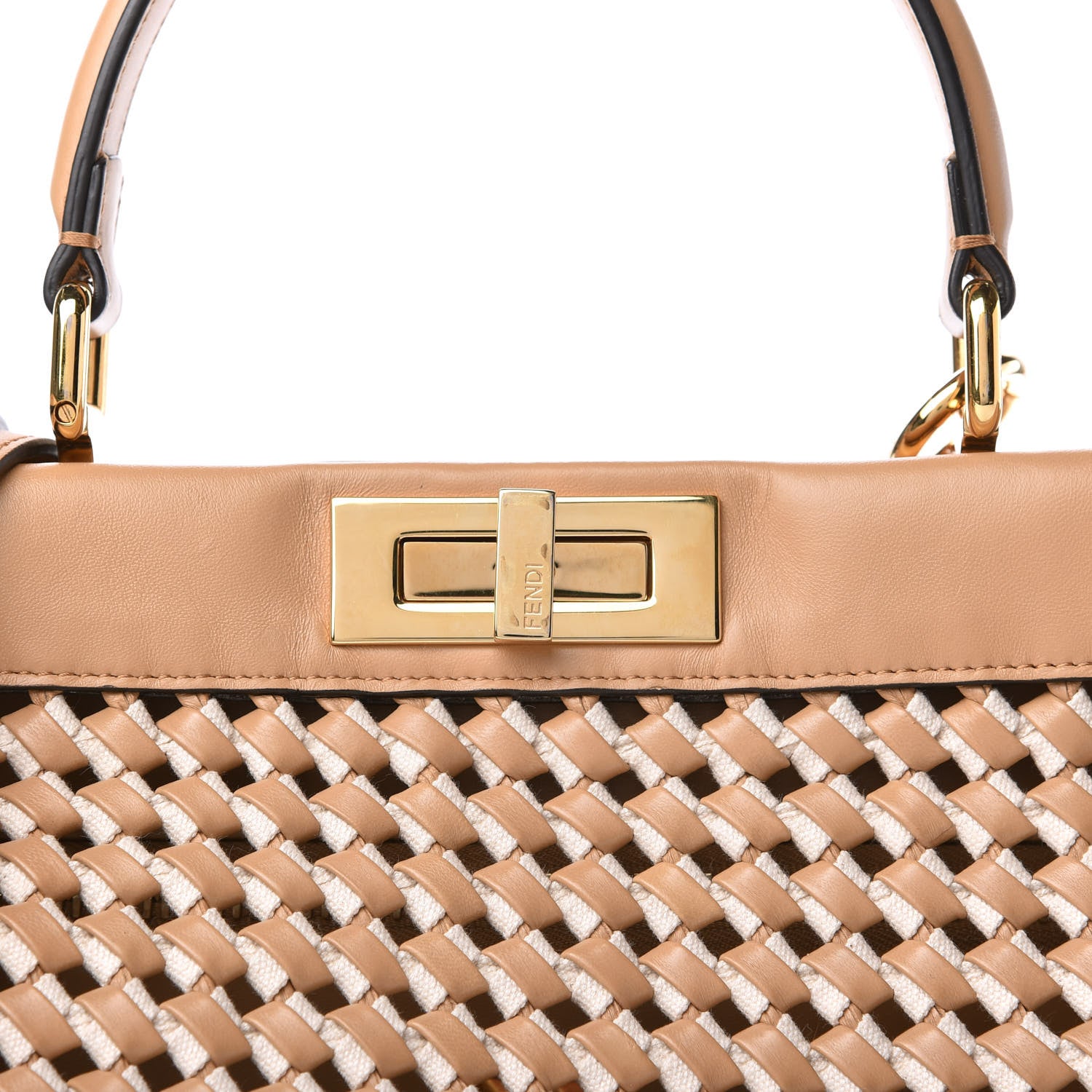 Fendi Nappa Woven Medium Peekaboo Iconic Satchel Beige 9 of 9