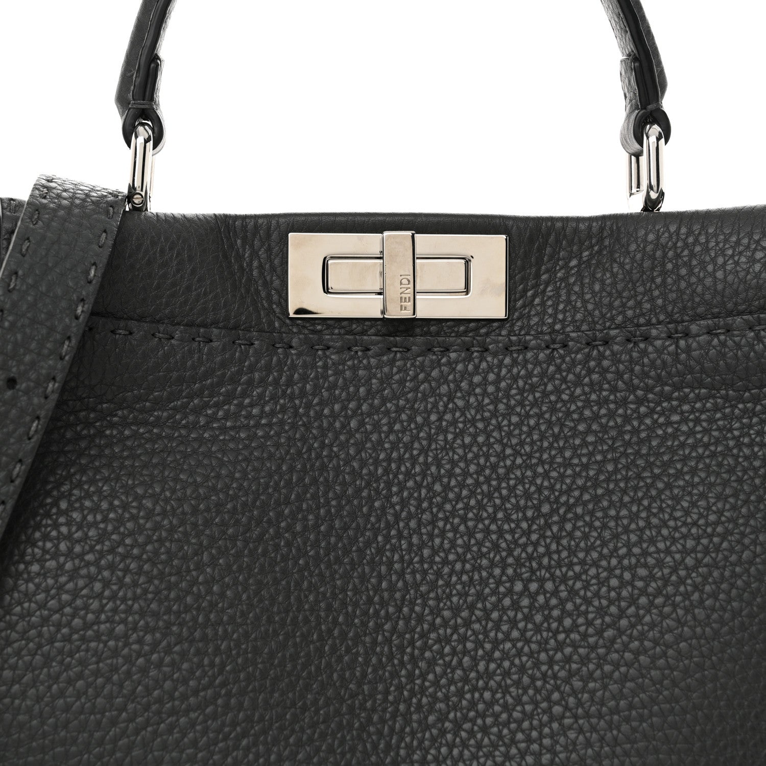 Fendi Cuoio Romano Selleria Bi-Color Medium Peekaboo Iconic Satchel Asfalto Latte 8 of 12