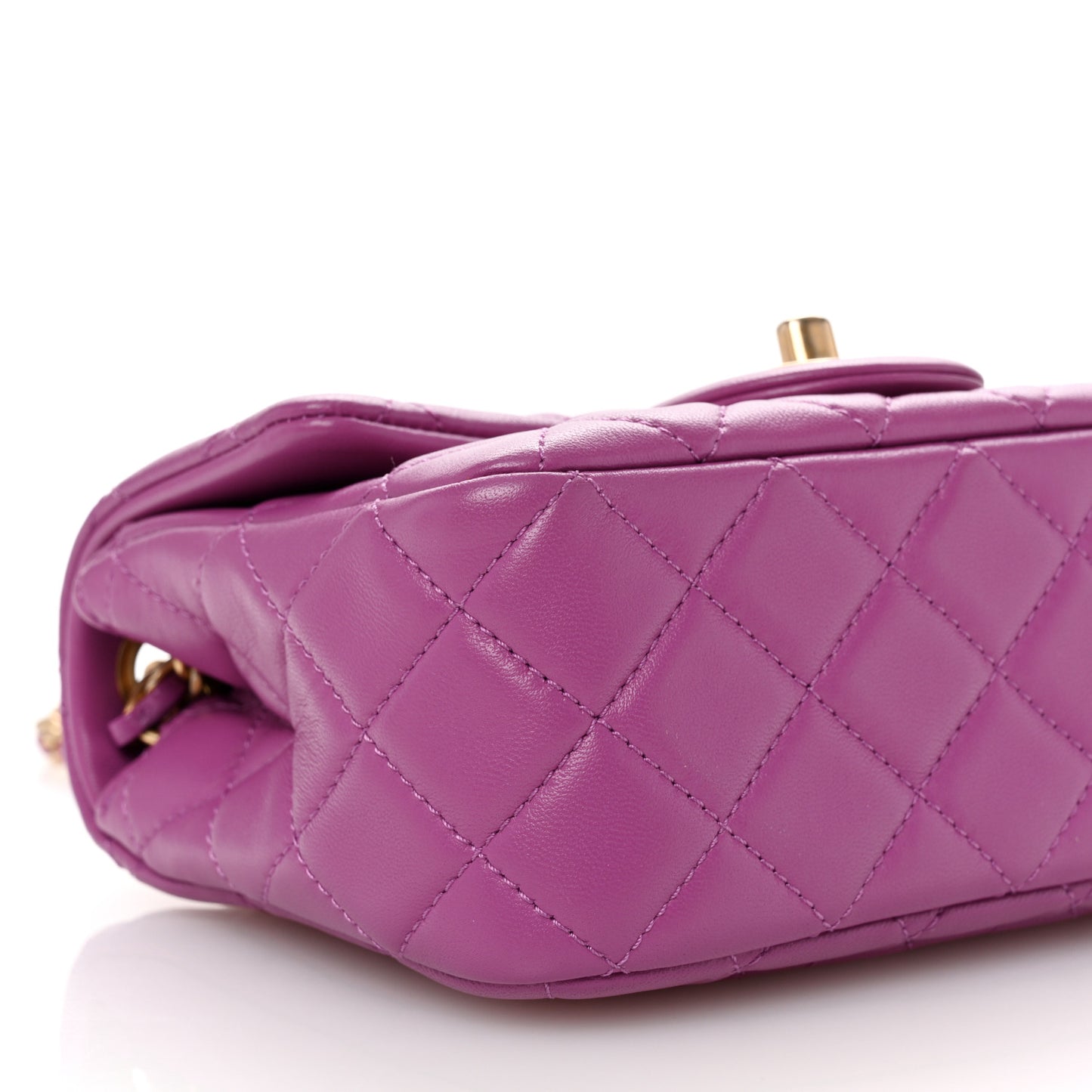 Lambskin Quilted Mini Pearl Crush Flap Purple