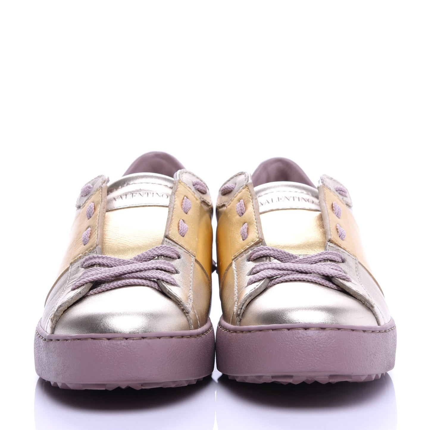Metallic Calfskin Rockstud Open Sneakers 36.5 Silver Gold Pink