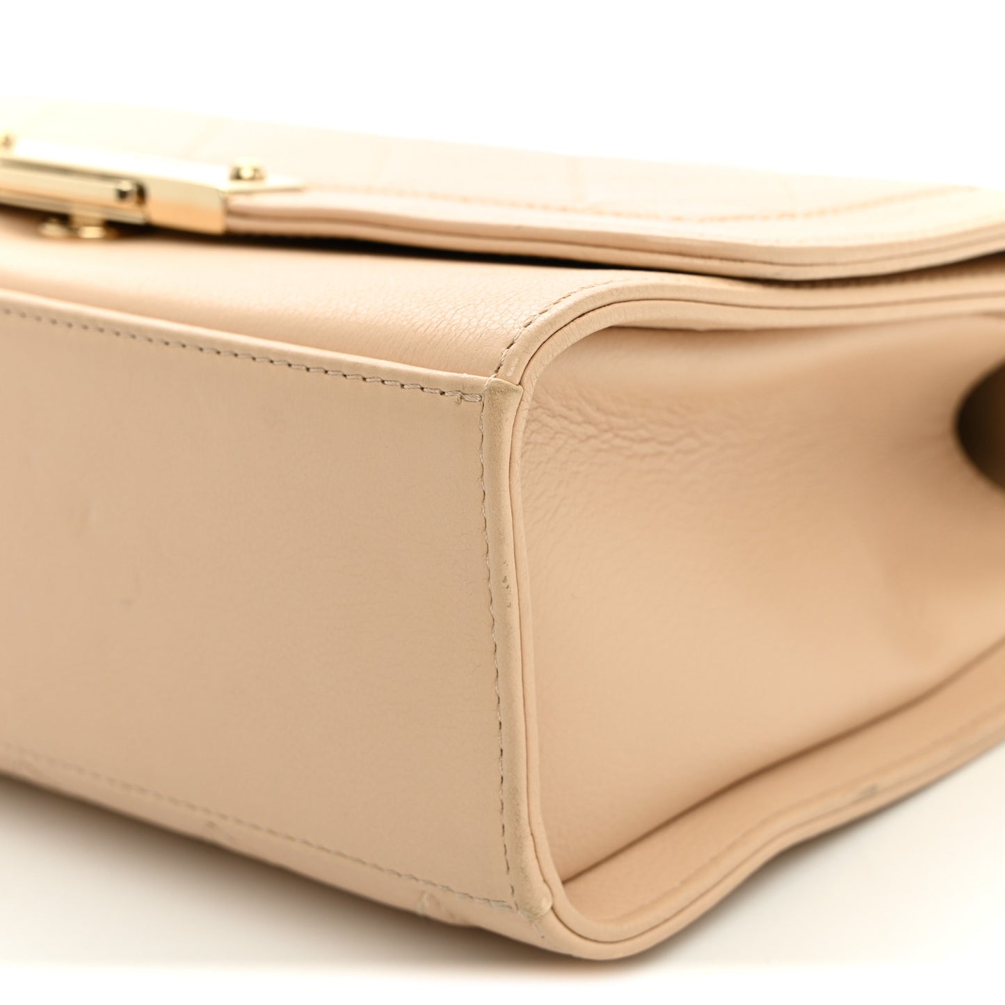 Grained Calfskin Quilted Medium Label Click Flap Bag Beige