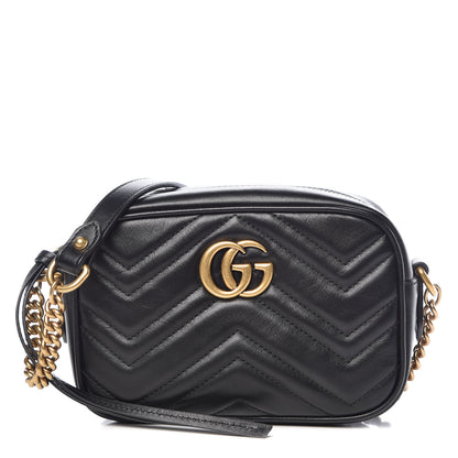 Gucci Calfskin Matelasse Mini GG Marmont Chain Shoulder Bag Black 1 of 10
