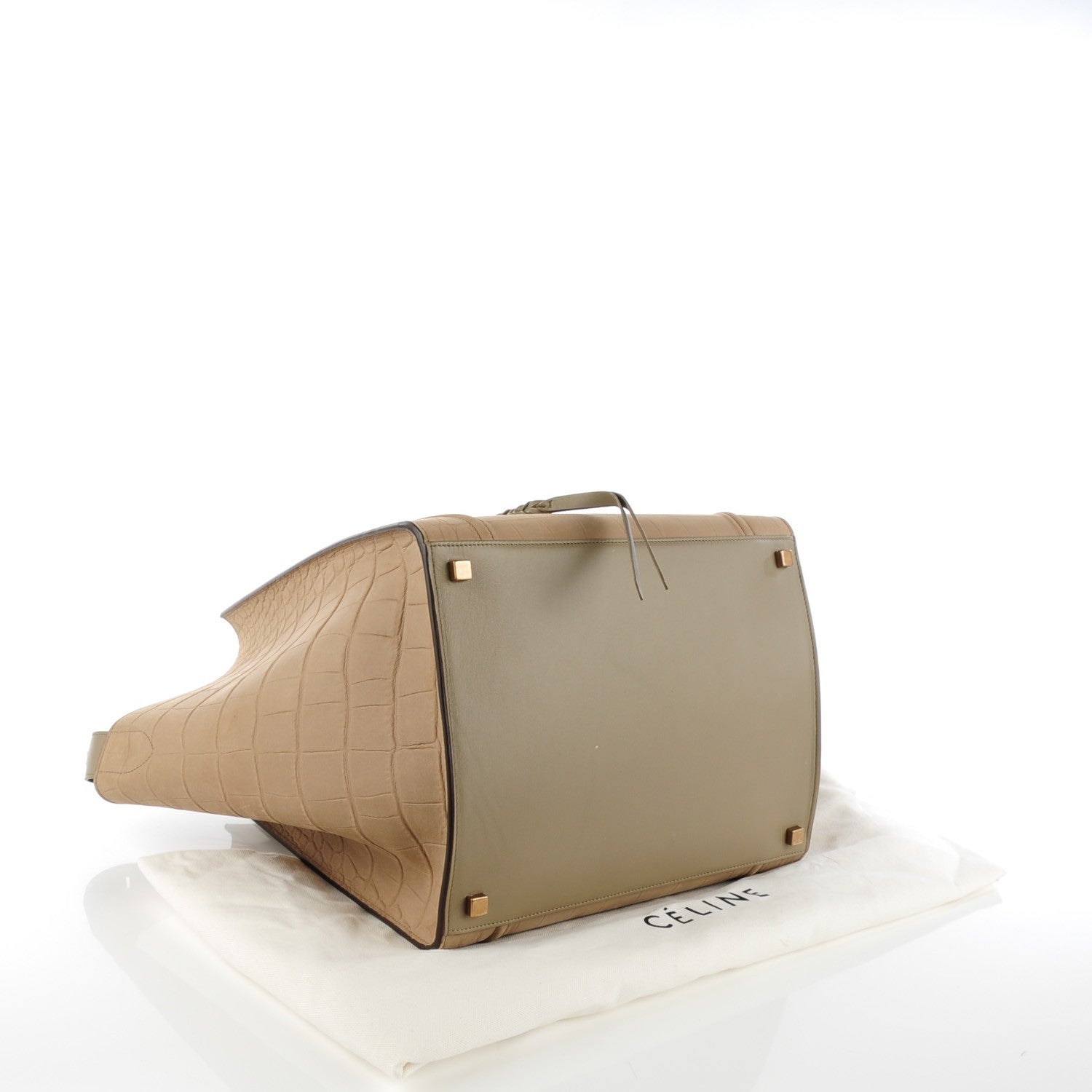 Celine Crocodile Embossed Calfskin Medium Phantom Luggage Beige 4 of 7