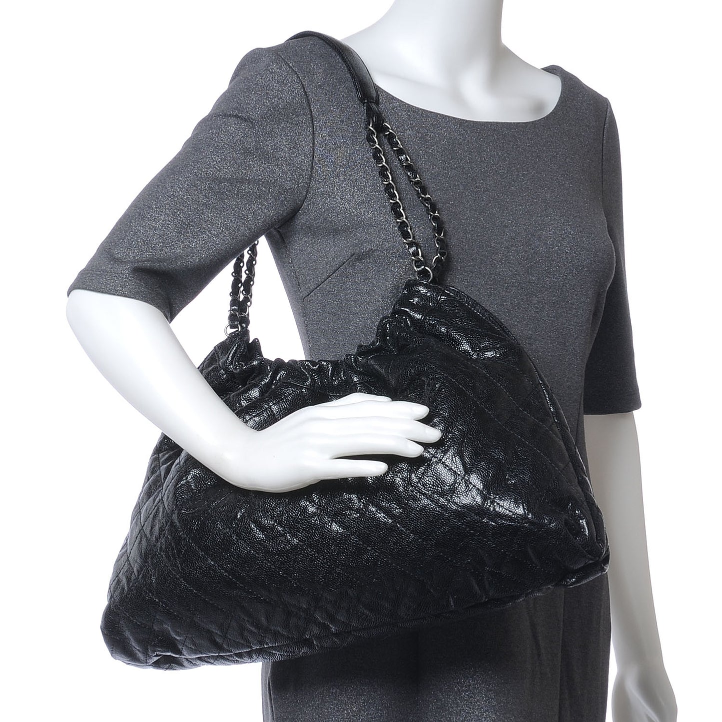 Caviar Quilted Medium Elastic Tote Black