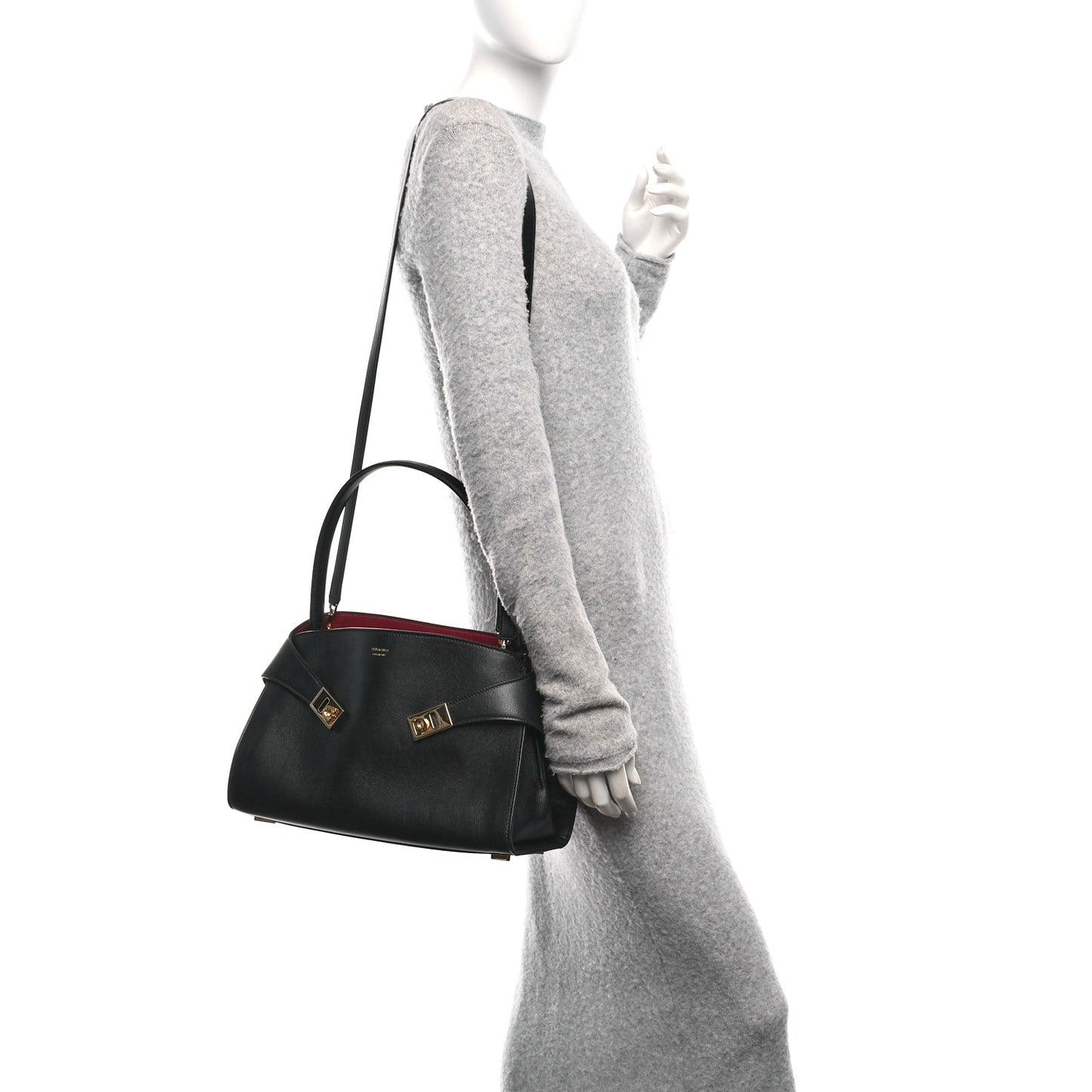 Calfskin Medium Hug Soft Bicolor Shoulder Bag Black Borgogna