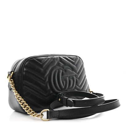 Gucci Calfskin Matelasse Small GG Marmont Chain Shoulder Bag Black 3 of 10