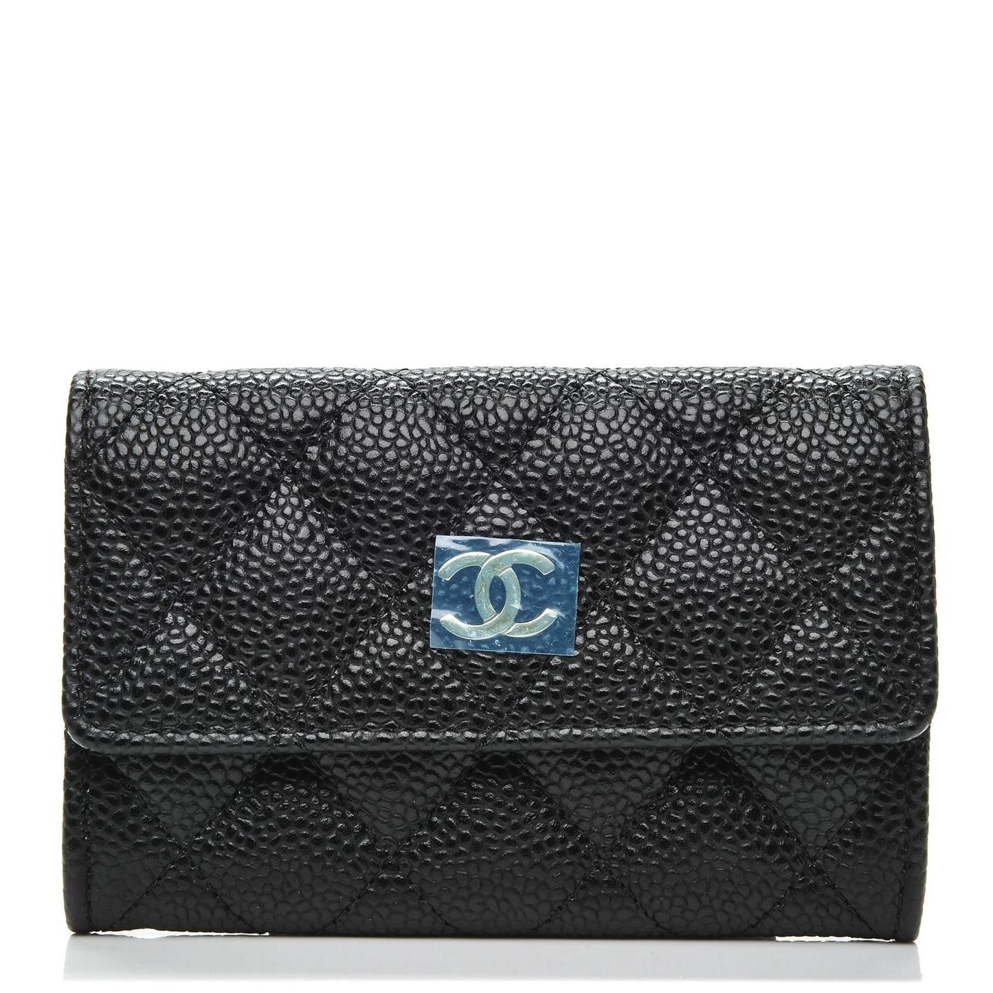 Caviar Quilted Flap Card Holder Black