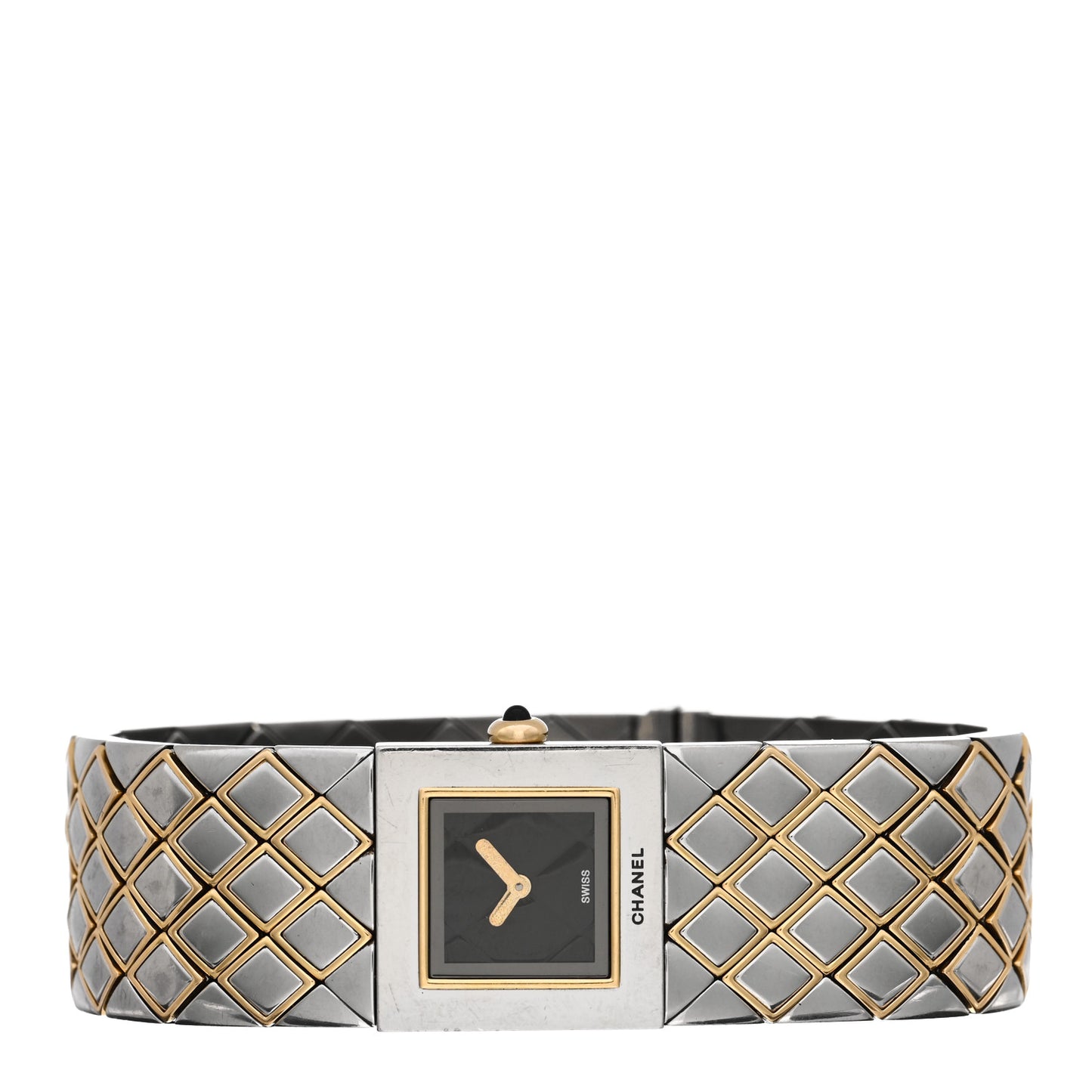 Stainless Steel 19mm Quilted Matelasse Quartz Watch Black Gold