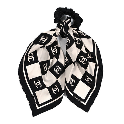 Chanel Silk CC Scarf Hair Tie Black White 1 of 4