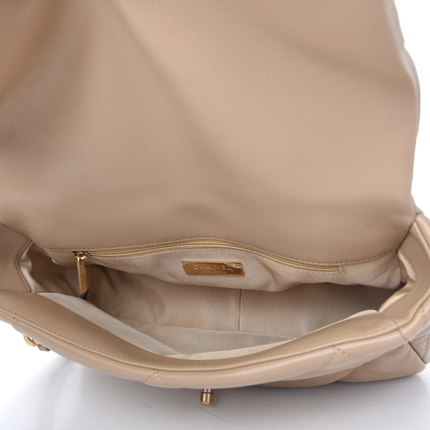 Lambskin Quilted Large Chanel 19 Flap Dark Beige