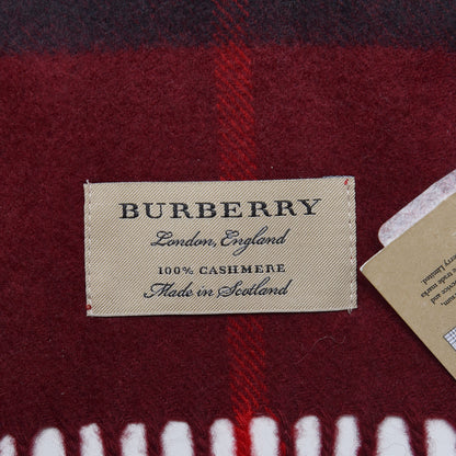 Burberry Cashmere Giant Check Icon Stripe Fringe Scarf Claret 4 of 5
