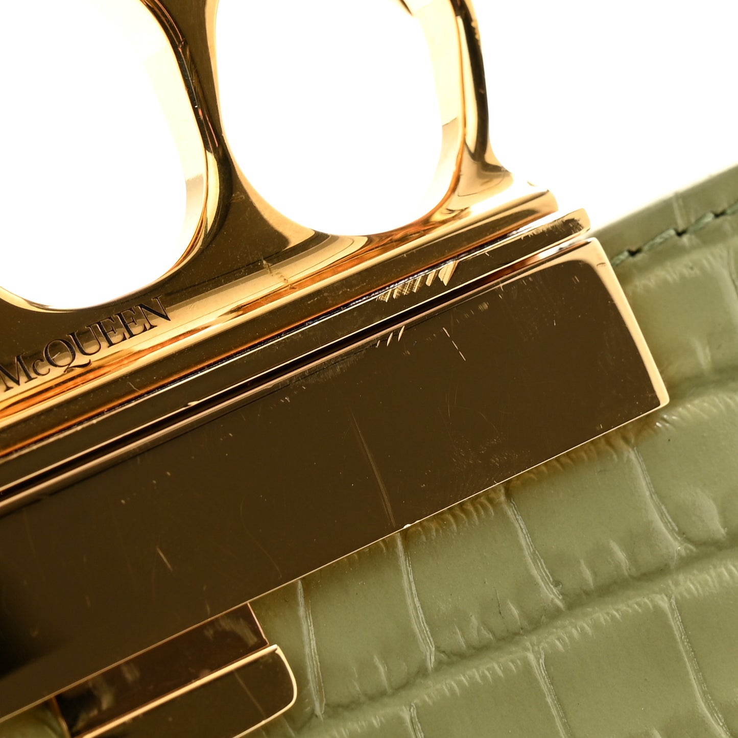 Calfskin Crocodile Embossed Knuckle Flat Clutch Sage