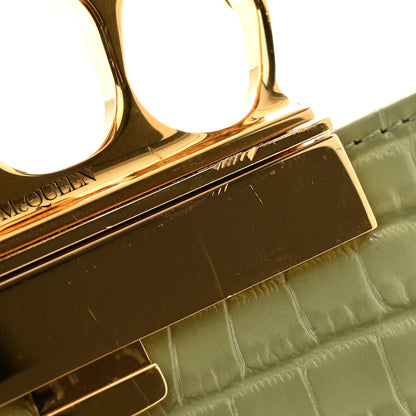 Alexander McQueen Calfskin Crocodile Embossed Knuckle Flat Clutch Sage 8 of 12
