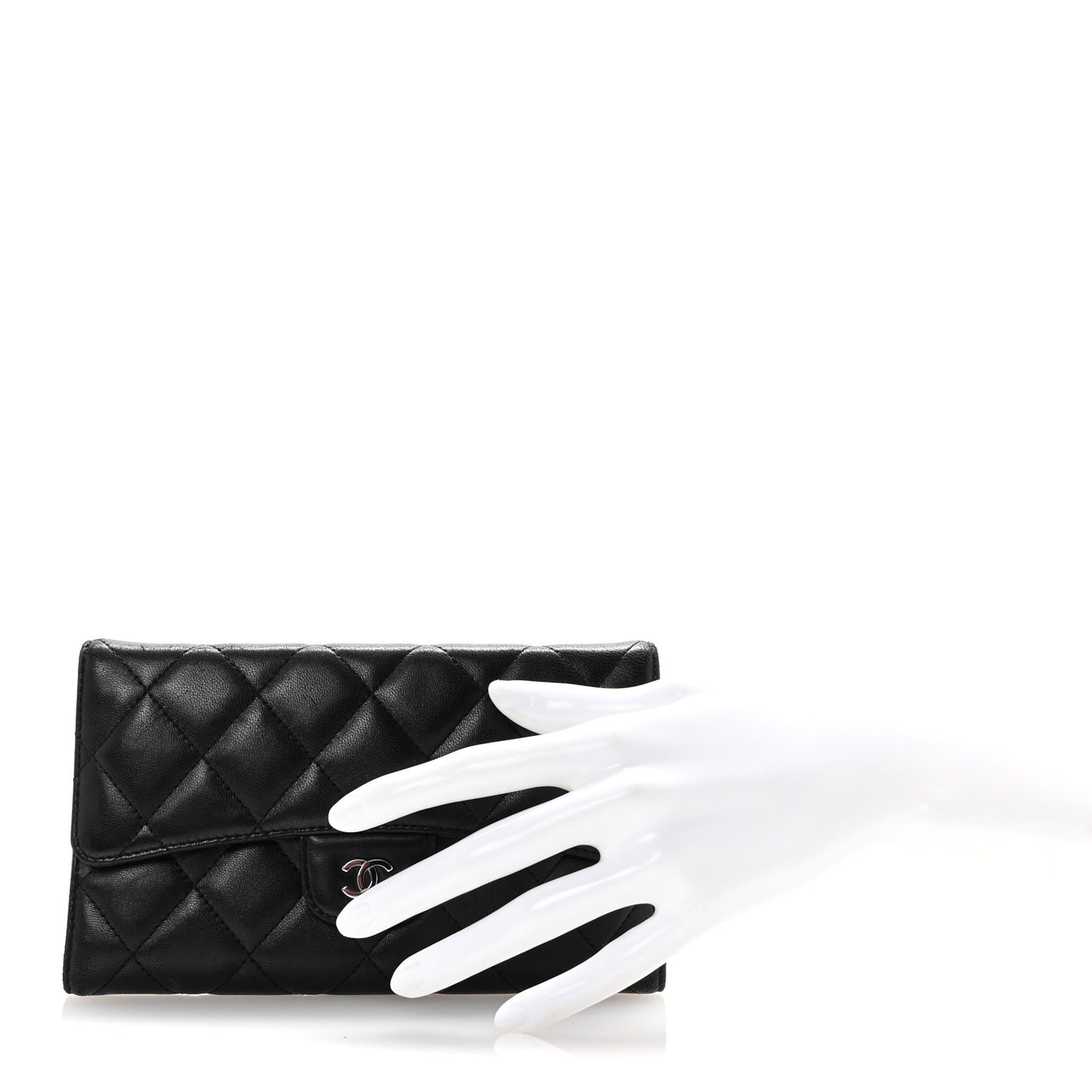 Lambskin Quilted Large Flap Wallet Black