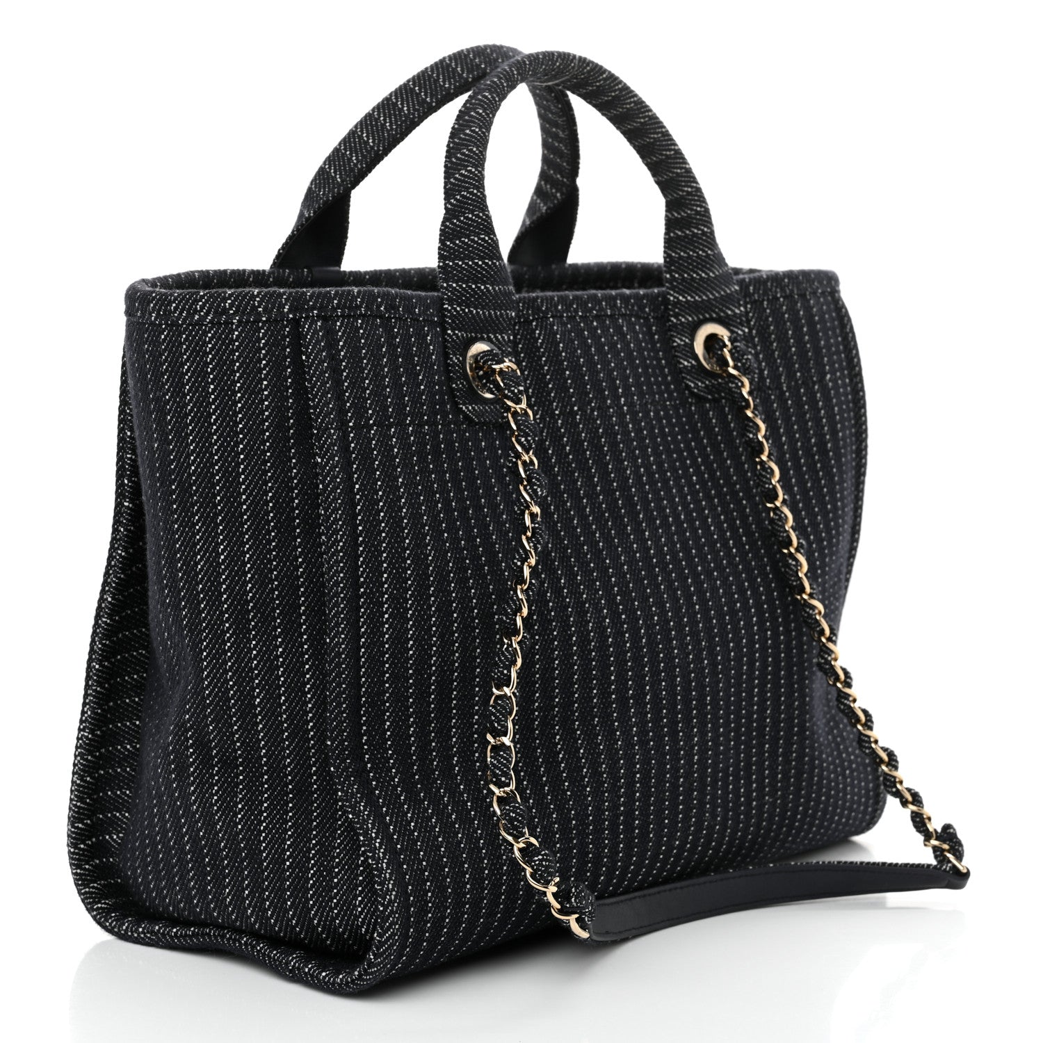 Chanel Mixed Fibers Striped Small Deauville Navy Blue White 4 of 12