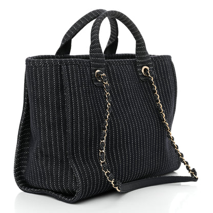 Chanel Mixed Fibers Striped Small Deauville Navy Blue White 4 of 12