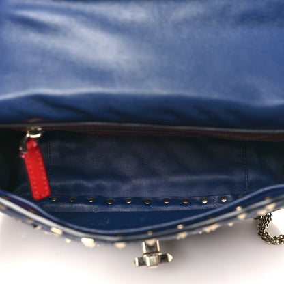 Valentino Garavani Nappa VLTN Print Medium Rockstud Spike Shoulder Bag Pure Blue White 5 of 11